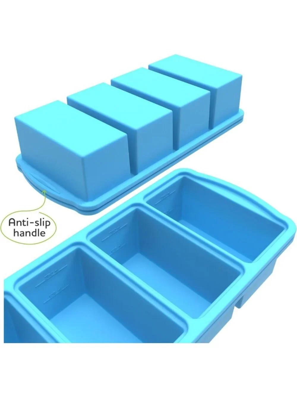 3-Pack Silicone Freezer Trays with Lid - Large Ice Cube Molds for Soup & Sauces